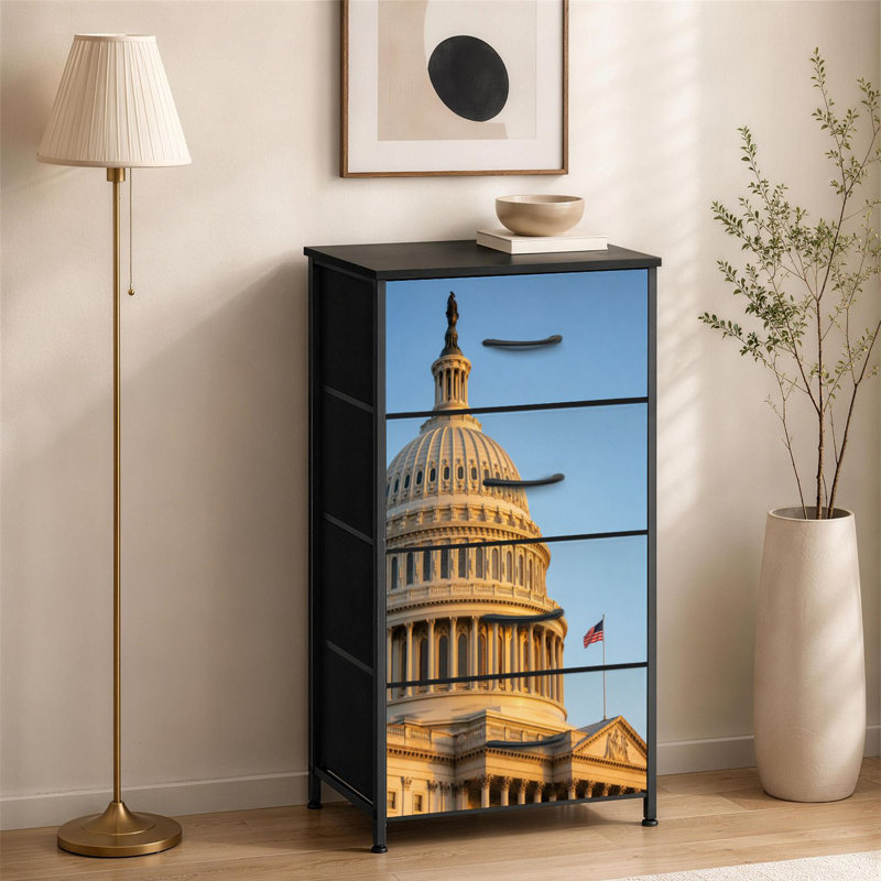 Commode 4 tiroirs pour chambre à coucher sunrise capitol pond aux reflets drapeau américain Petite grande commode pour vêtements