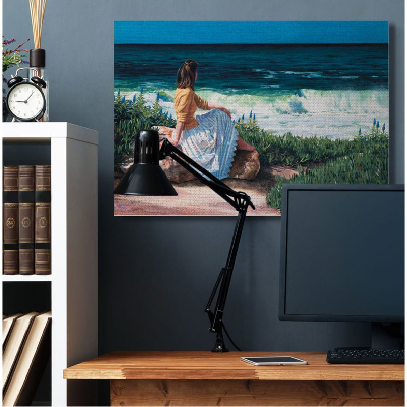 «Woman Gazing at Beach Coast Line Nautical Waves» par Heide Presse - impression d'art graphique, Wrapped Canvas