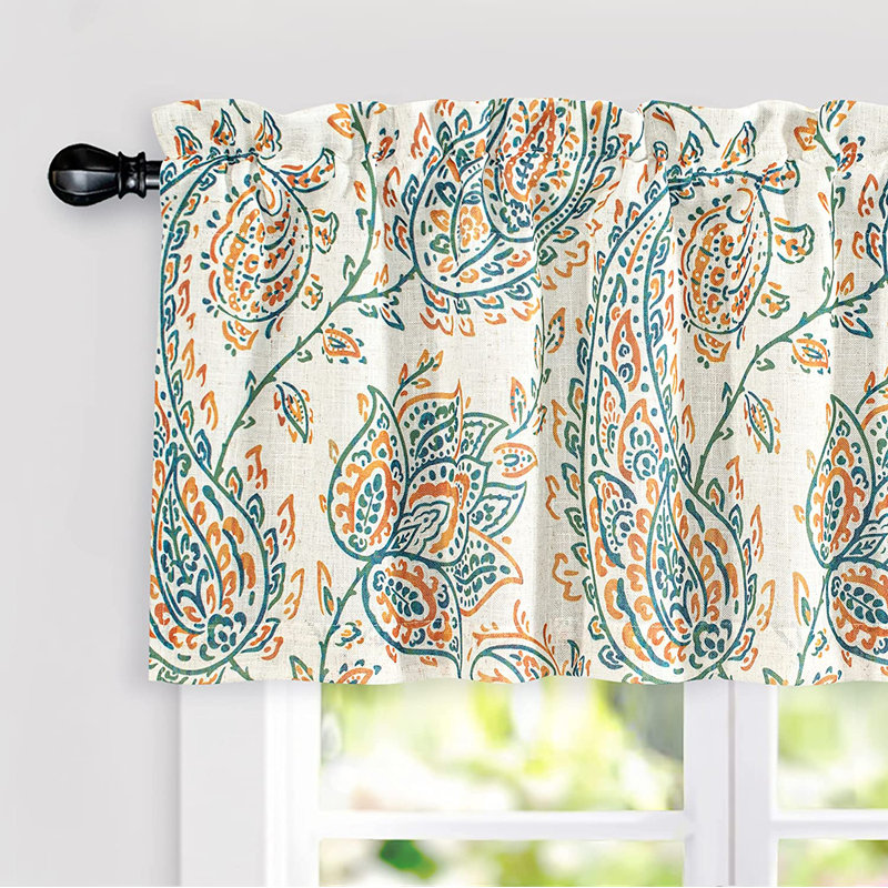 Jacob Orange Sage Linen Blend Floral Paisley Valance