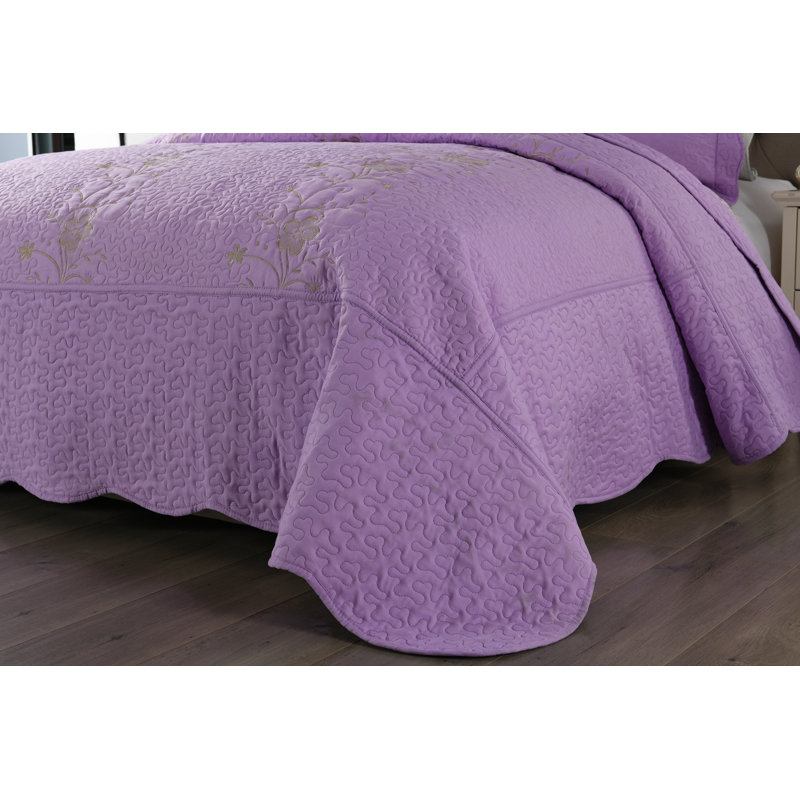 Polyester No Floral Coverlet, Queen Bedspread + 2 Shams, Lavender