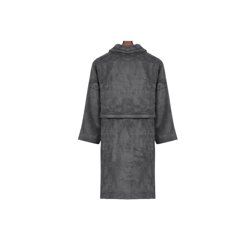 Boersma Cotton Blend Terry Cloth Gender Neutral Mid-Calf Bathrobe with Pockets, S, Dark Grey