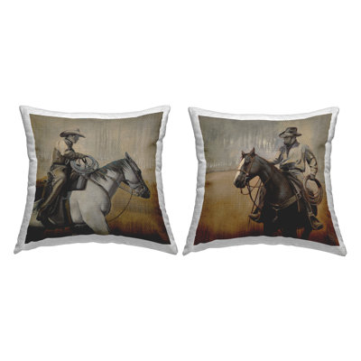 Western Cowboys Rustic Scene 2 Piece Outdoor Printed Pillow Set by Stacy Daguiar