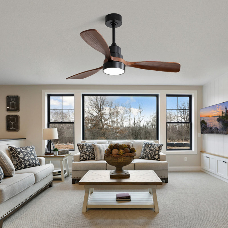 48 Inch Low Profile Ceiling Fan DC 3 Solid Wood Fan Blade Noiseless Reversible Motor Remote Control With Light