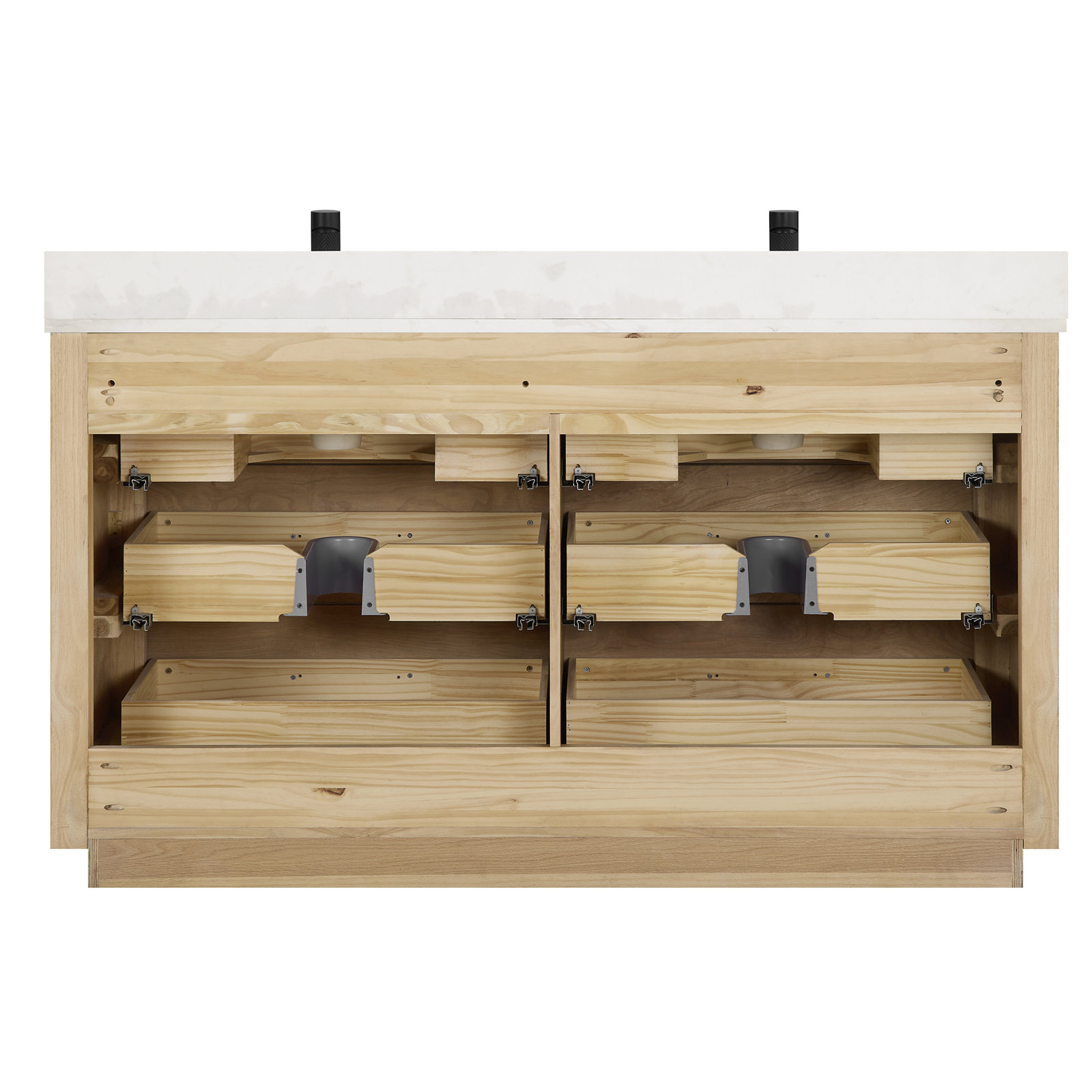 Porto 60'' Double Bathroom Vanity, Natural Oak, Matte Black