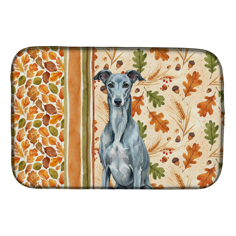 Blue Brindle Greyhound Heirloom Fall Dish Drying Mat