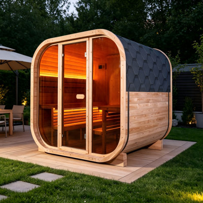 Sansheng 4-Person Premium Carbonized Spruce Wood Outdoor Sauna Room With Tinted Glass Door