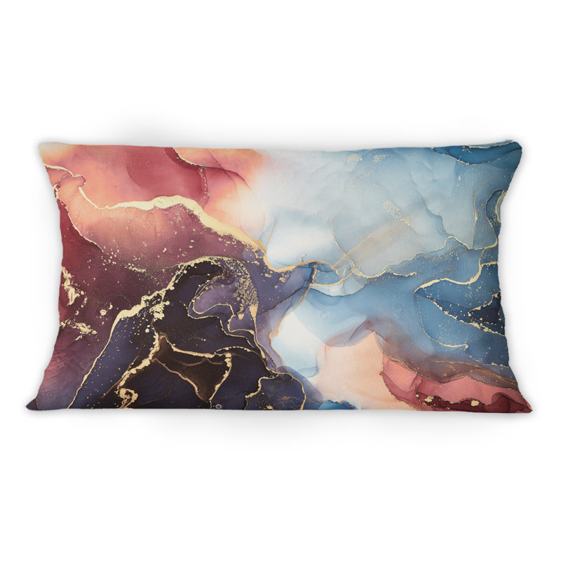 Coussin décoratif à imprimé abstrait brun et bleu de luxe VI - 12 po x 20 po
