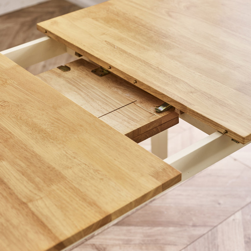 Alissah Rubberwood Extending Dining Table Set, Oak/Cream, 6 Pieces: Table, Bench, 4 Chairs