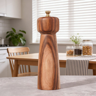 Acacia Wood Salt And Pepper Grinder With Adjustable Ceramic Grinding Core, 8-Inch Kitchen Spice Mill For Fine To Coarse Seasoning