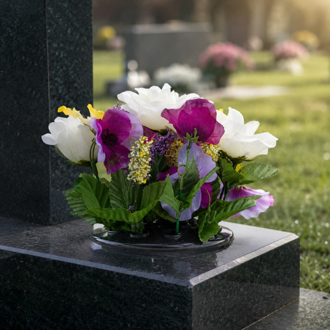 Artificial Silk Flower Grave Pot Memorial - Cemetery Graveside Tribute