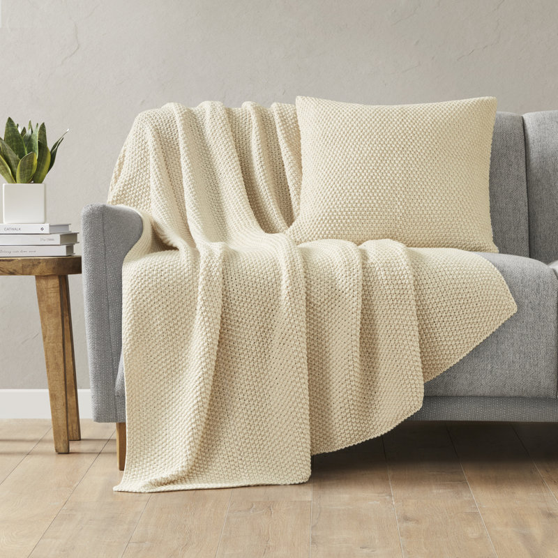 Cozy Cottage Ivory 50"x60" Knit Throw Blanket
