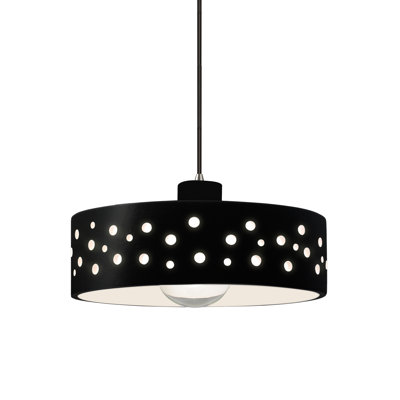 Luminaire suspendu 1 lumière Coady - Noir brillant - Laiton antique - DEL dédiée - Cordon noir
