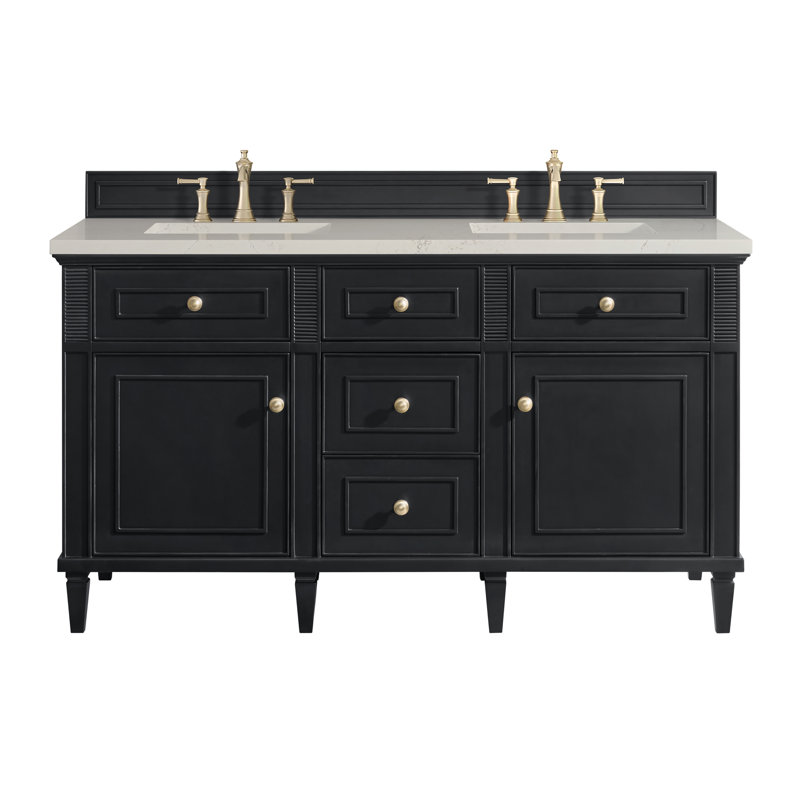 Lorelai 60" Double Bathroom Vanity Set, Black Onyx, 8" Widespread, Siberian