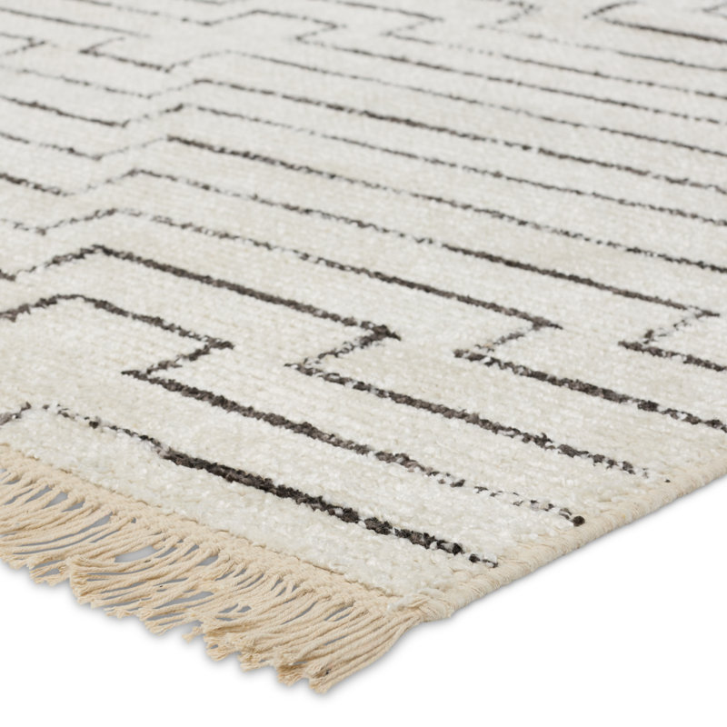 Tapis unique en viscose noué à la main nouvel âge en ivoire / noir Delsin