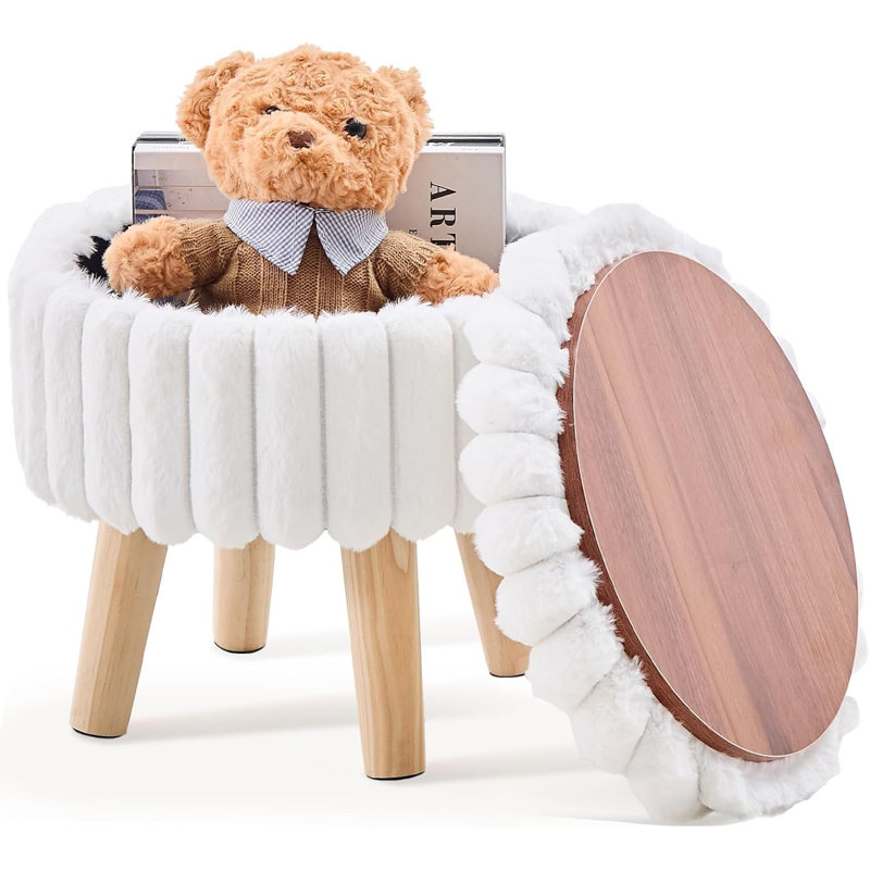 Repose-pieds rond avec repose-pieds avec rangement en bois blanc