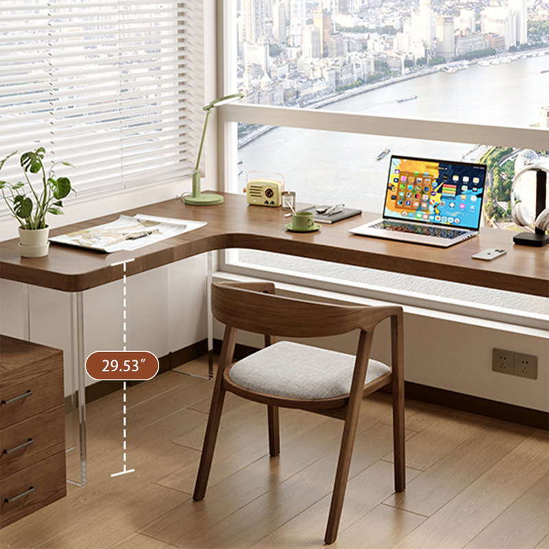 Bureau d'angle en bois massif, Retour à gauche, H 29,53 po x l 70,87 po x P 47,24 po