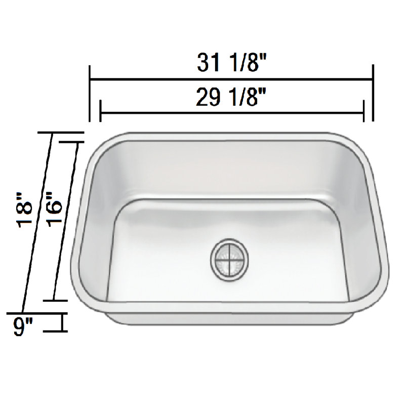 31'' L Single Bowl Stainless Steel Kitchen Sink