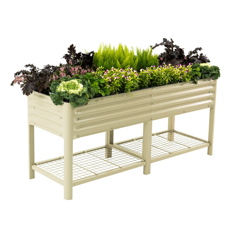 32" Tall 72" Long Metal Outdoor Elevated Planter, Pearl White