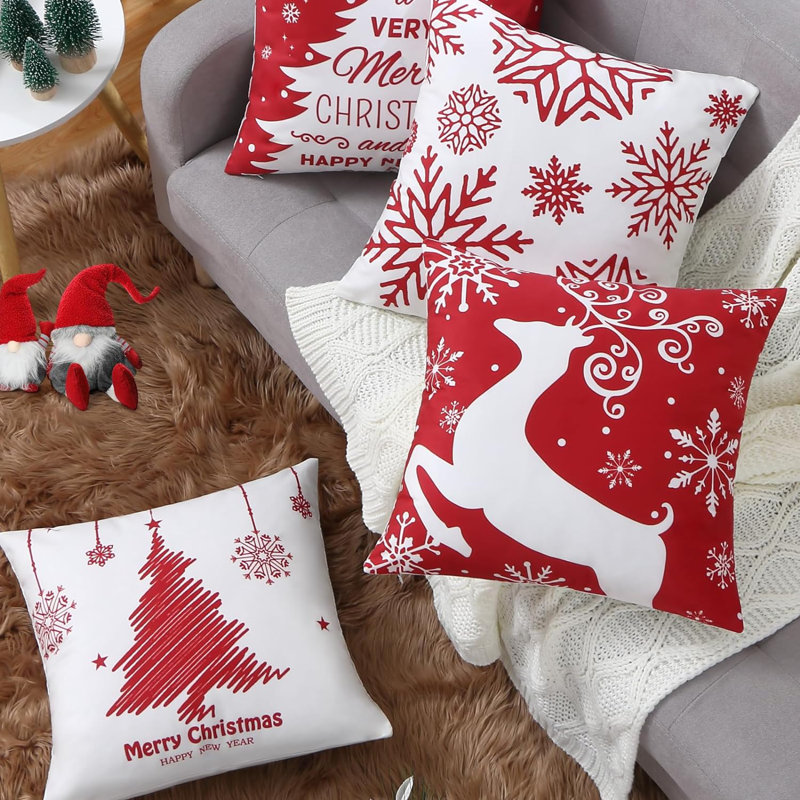 Heinke Velvet Throw Pillow Cover, Red