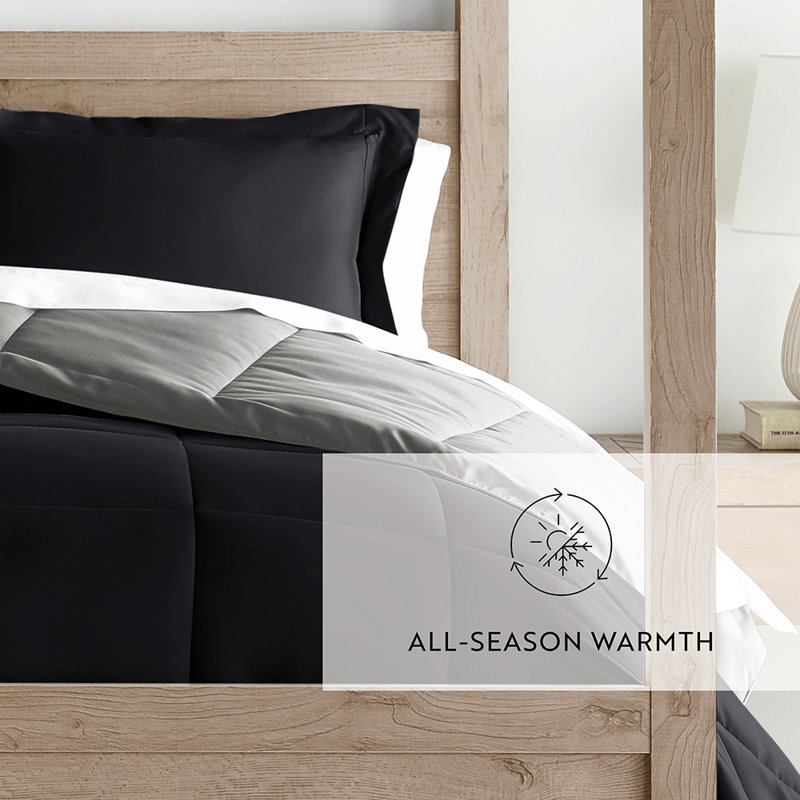 Full Black and Fog Reversible Down Alternative Comforter Set