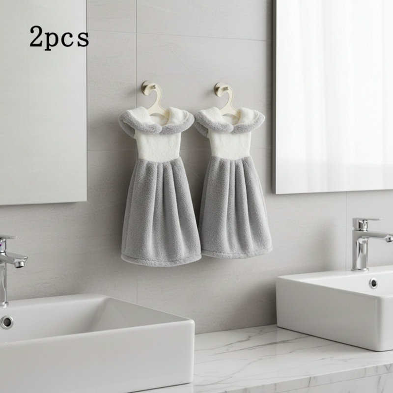 2Pcs Hand Towel Set (Set Of 2), Gray/White