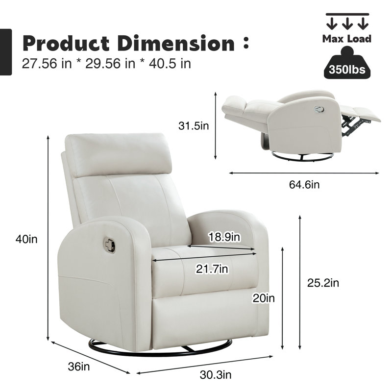 Siru 30.3'' Faux Leather Swivel Reclier Chair, Beige