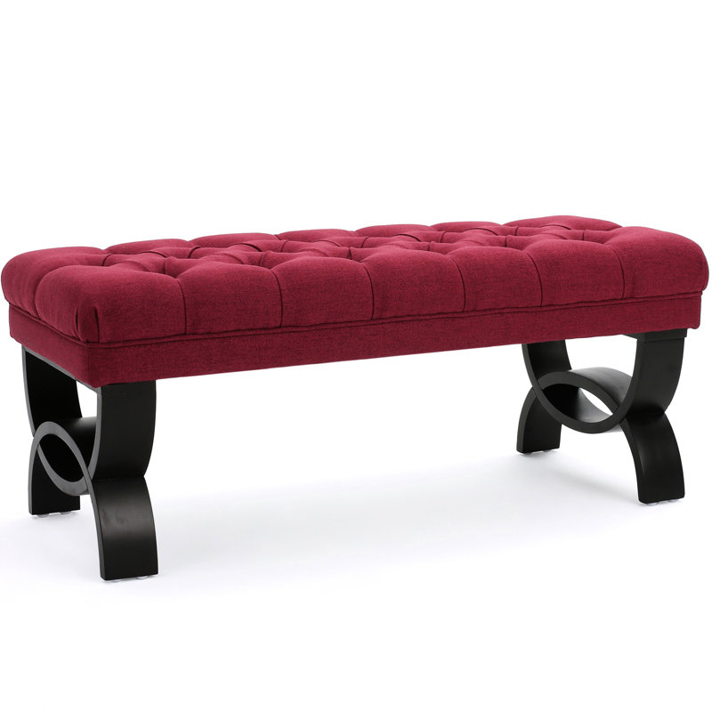 Elegant Red Fabric Bench With Exquisite Button Tufting And Smooth Upholstery Classy A Stylish Design