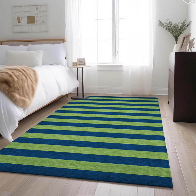 Tapis bleu marine Cerrito AMF530 lavable à la machine de qualité supérieure, Rectangle 10 pi x 14 pi