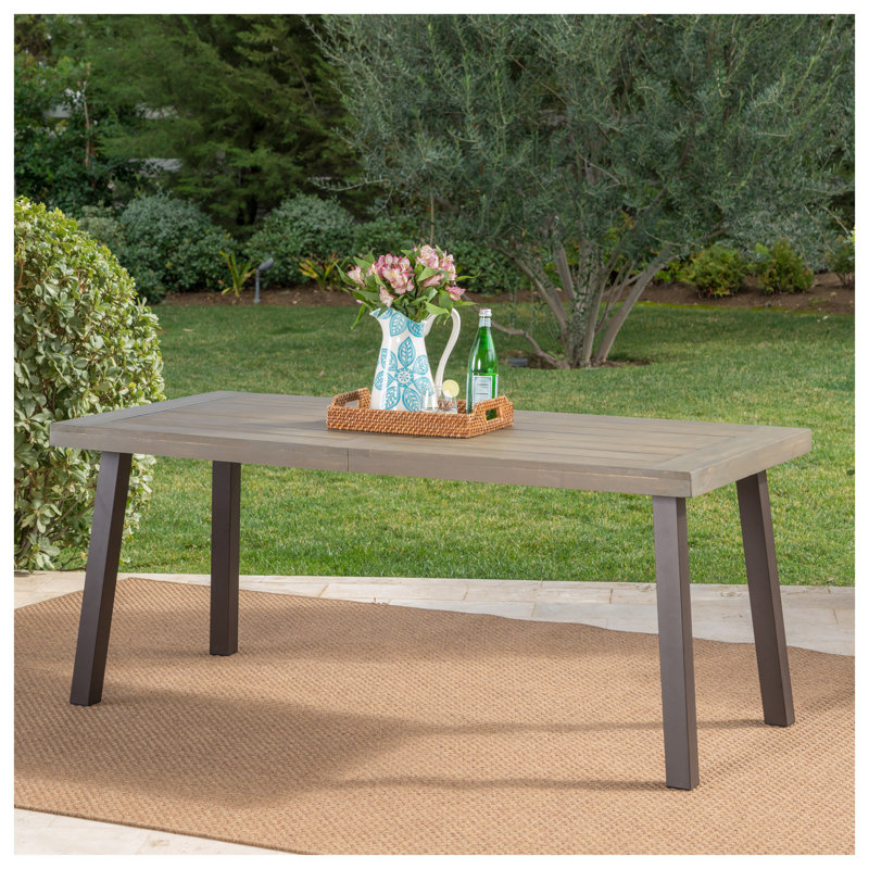 Table de salle à manger d'extérieur en bois d'acacia gris Della avec pieds en métal