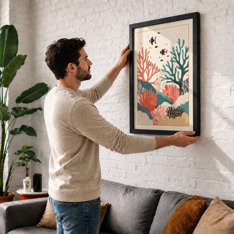 Coral Garden Coastal - Framed Print, A3 - 42.0 x 29.7 cm, White