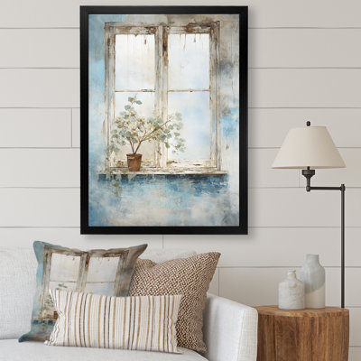 Blanc et bleu minimalisme floral Windows Charm II - fenêtres de ferme, art mural