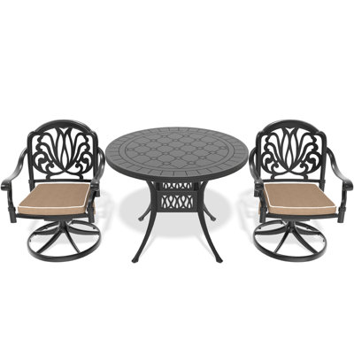 3 Aluminum Dining With 2 Swivel Chairs & 39.37" Table, Black, Weather , Comfortable Seating, Easy Assembly Procedure Cozy Simple Process