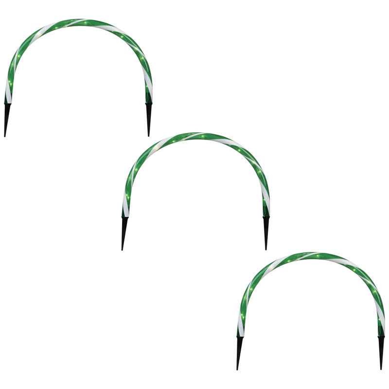 Candy Cane Outdoor Christmas Arch Pathway Markers - Green - Set Of 3
