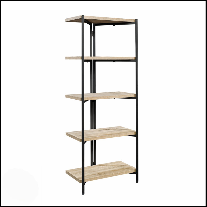 Bibliothèque robuste en bois avec cinq tablettes réglables pour un rangement et une présentation organisés, parfaite pour n'importe quelle pièce.