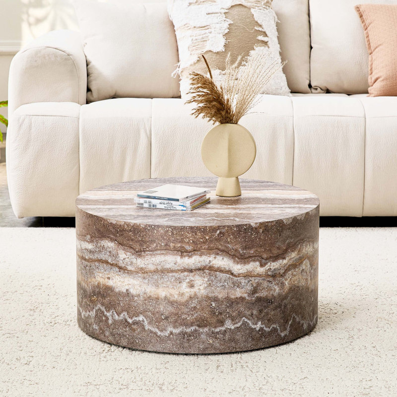 Table basse ronde, panneau de fibres à densité moyenne, style industriel et minimaliste
