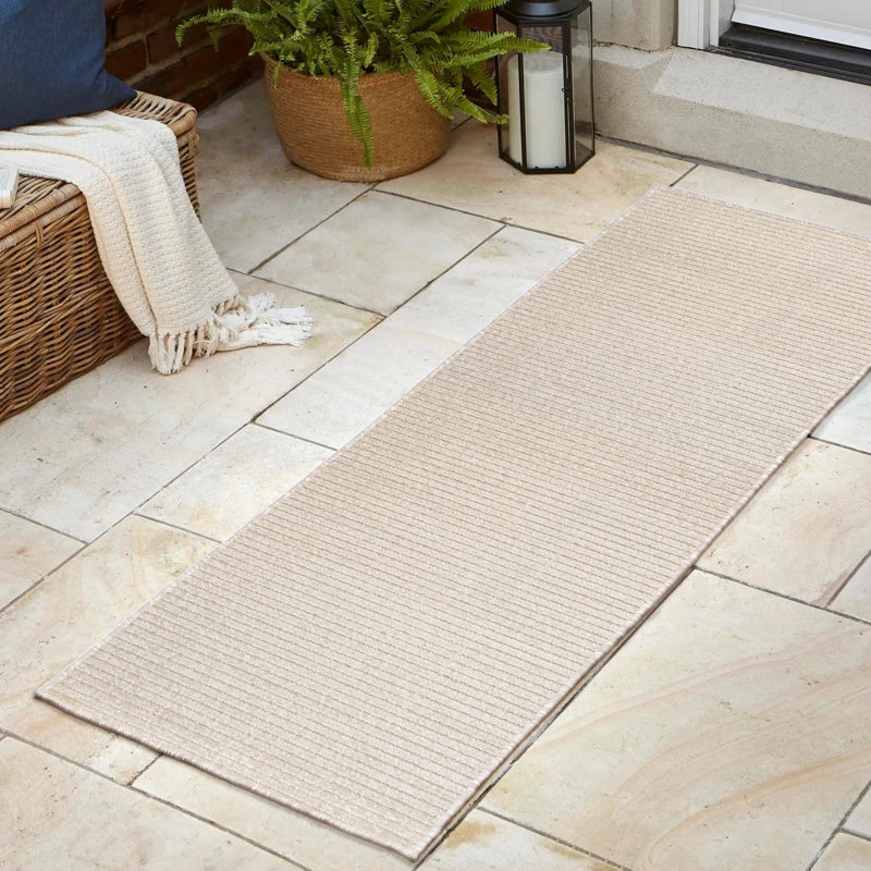 Tapis intérieur / extérieur rayé ivoire / crème Atricia, Tapis de couloir 2 pi x 8 pi