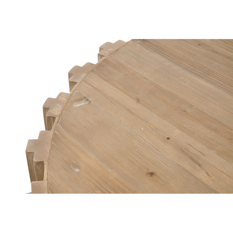 Gray Reclaimed Pine Round Coffee Table with Fluted Design