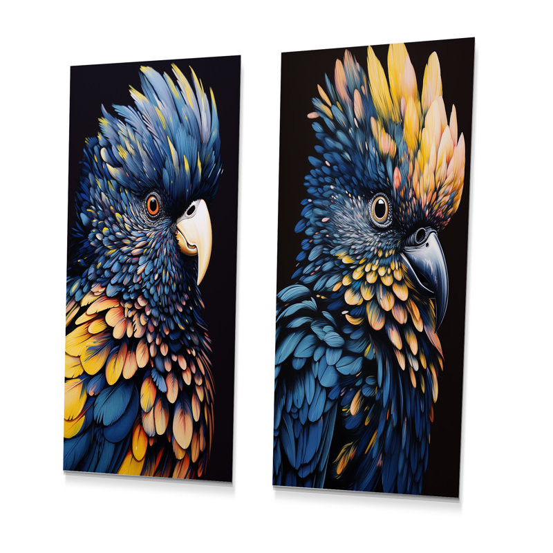 «Blue and Yellow Feathered Majesty Parrot I», ensemble de 2 reproductions d'art en métal, H 28 po x l 24 po