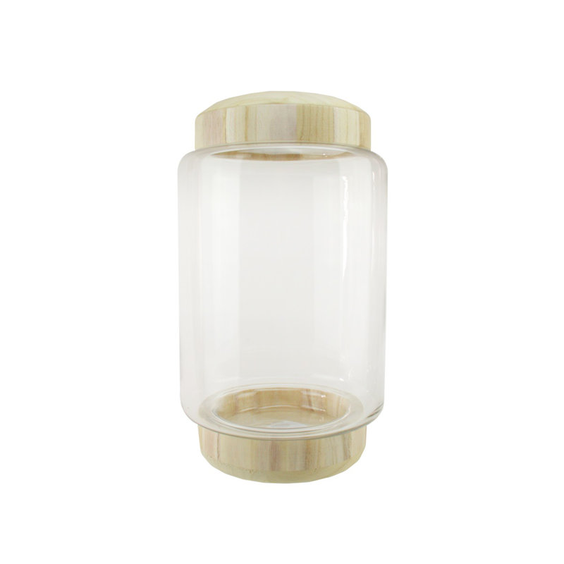 13.5" Clear and Beige Round Container with Base