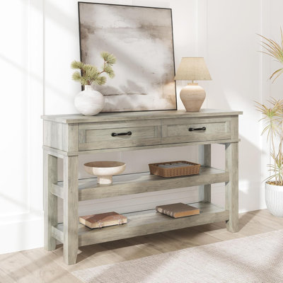 Farmhouse Console Table, Rustic Entryway Table with 2 Drawers and 2 Shelves