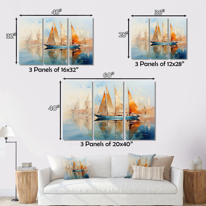 Bateau abstrait maritime, symphonie maritime III, ensemble d'art mural sur toile, H 28 po x l 36 po x P 1 po