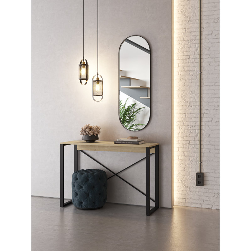 Aliceville Console Table Retro 110cm with Metal Legs, Sapphire Oak, Black