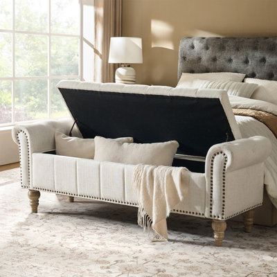 Georgia 58.5'' W  Traditional Classic Storage Bench with Solid Wood Legs and Nailhead Trim