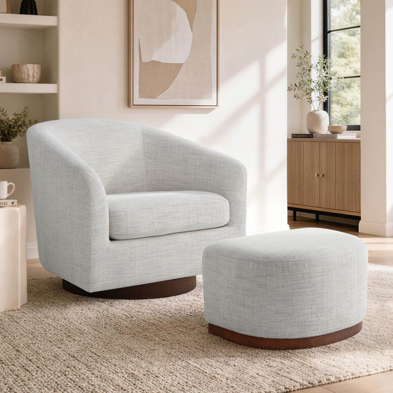 Fauteuil demi-tonneau pivotant avec repose-pieds Bennett, Tissu ivoire Prestige