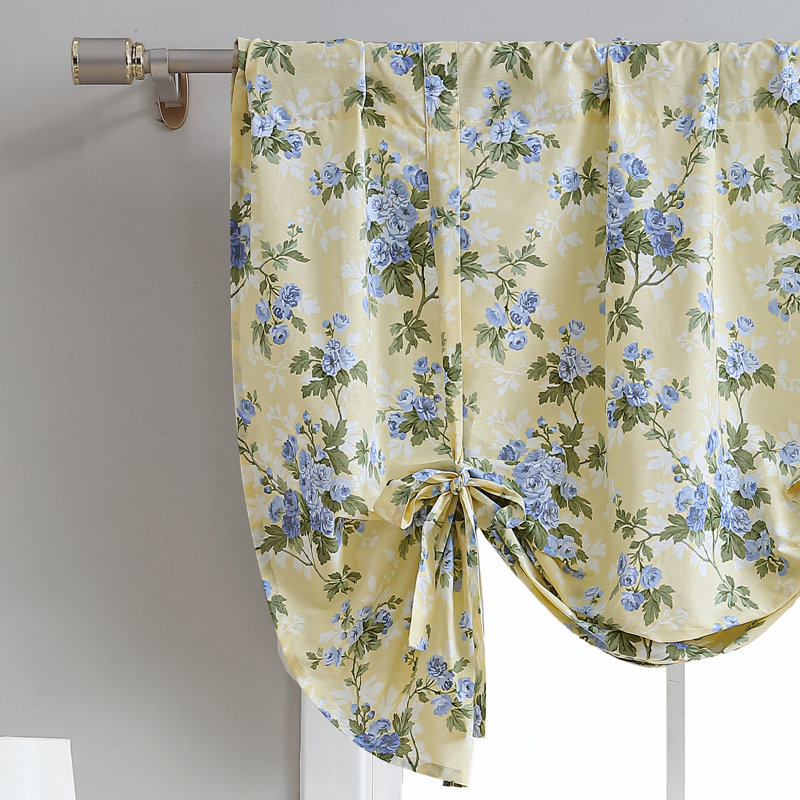 Yellow Floral Cotton Tie-Up Window Valance with Rod Pocket