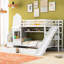 Lit superposé blanc Twintwin avec style, glissade, tiroirs, tablettes, matériaux en bois de pin de haute qualité