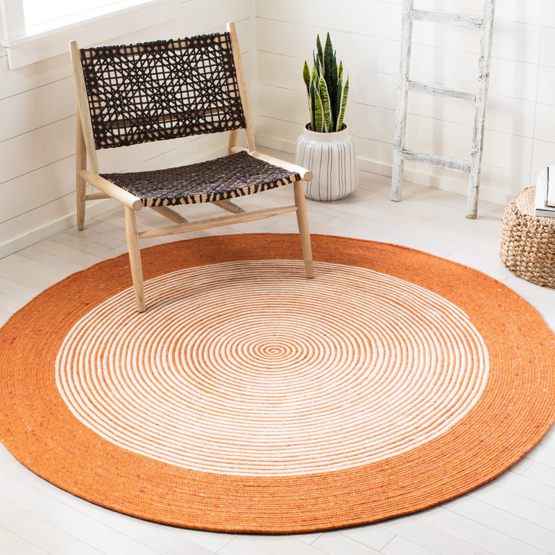 Mcclain Hand Woven Wool/Cotton Rug in Ivory/Orange, Round 5'