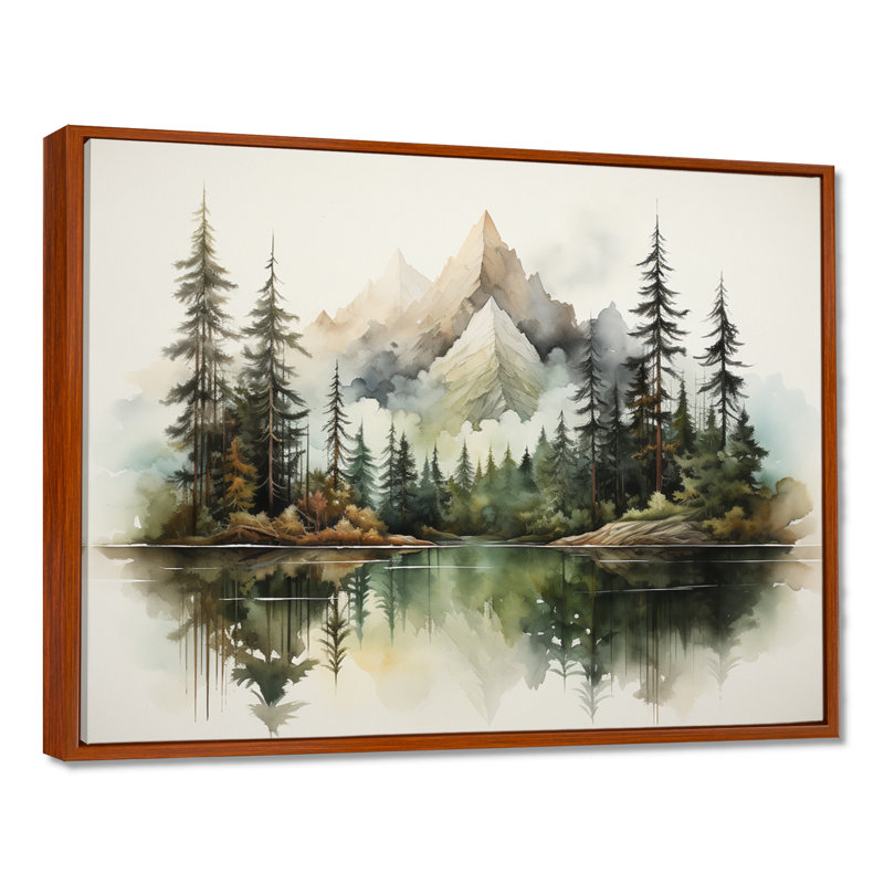 Watercolor Mountain Dreamscape - Art mural montagnes, Cadre flottant brun, H 34 po x l 44 po
