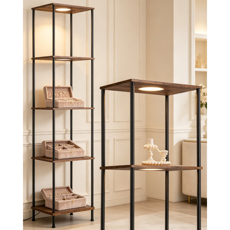 Lampe sur pied DEL à 5 niveaux avec tablettes, luminosité et température de couleur réglables RVBB, télécommande, 3 modes d'éclairage, lampe sur pied moderne pour le salon, la chambre à coucher ou le bureau