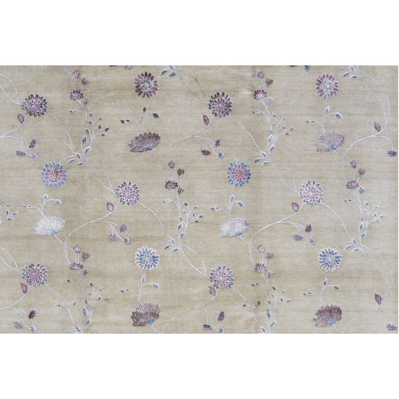 Hand-Knotted High-Quality Beige and Purple Area Rug